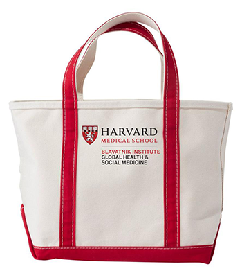 Example of a tote bag with departmental branding embroidered on it