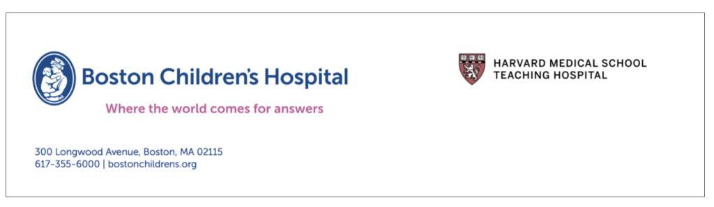 Institutional Stationery Example with Boston Children's Hospital and HMS logo locked up 