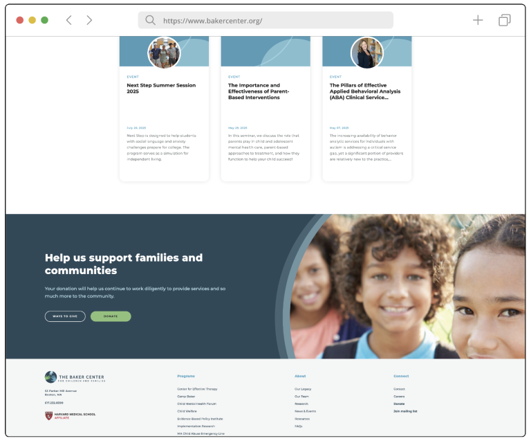 Example of Affiliate website's footer area with the Harvard Medical School Affiliate logo 