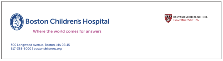 Example letterhead with affiliate hospital logo on upper left hand corner, Harvard Medical Teaching Hospital upper right hand corner