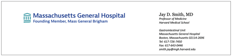 Letterhead example with header information: Affiliate hospital logo upper left corner, persons name and additional information on right hand side